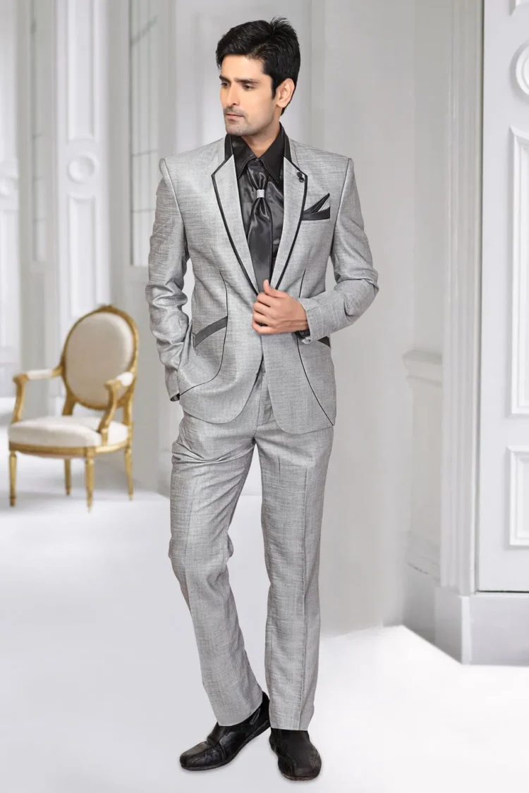 Poly Cotton Blazer Suit in Light Grey