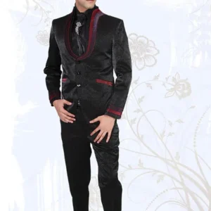 Plain Art Silk Blazer Suit in Black