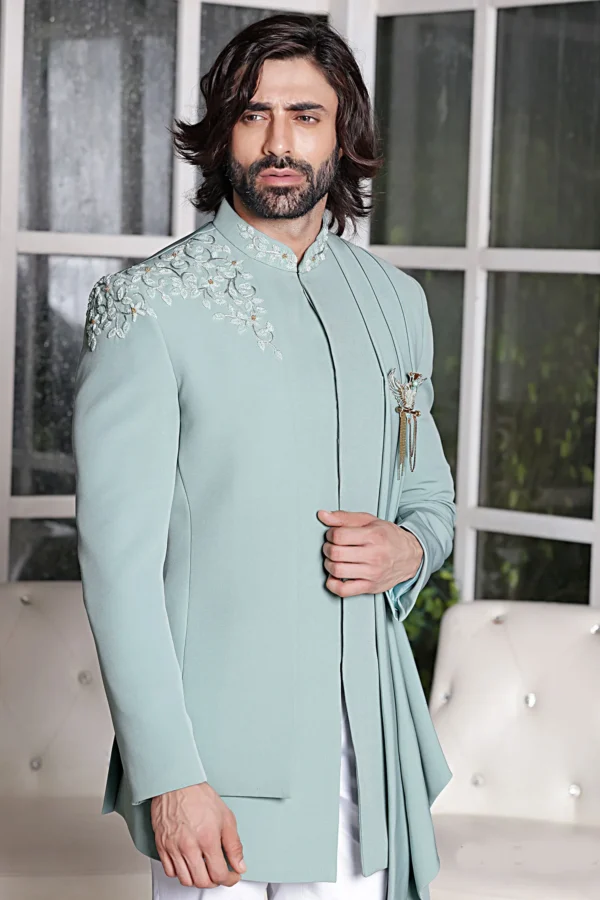 Mint Green Imported Jodhpuri Suit - Image 2