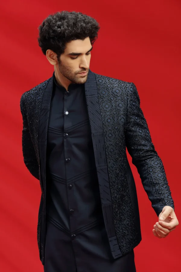Dark Blue Imported Indo Western Outfit - Image 2