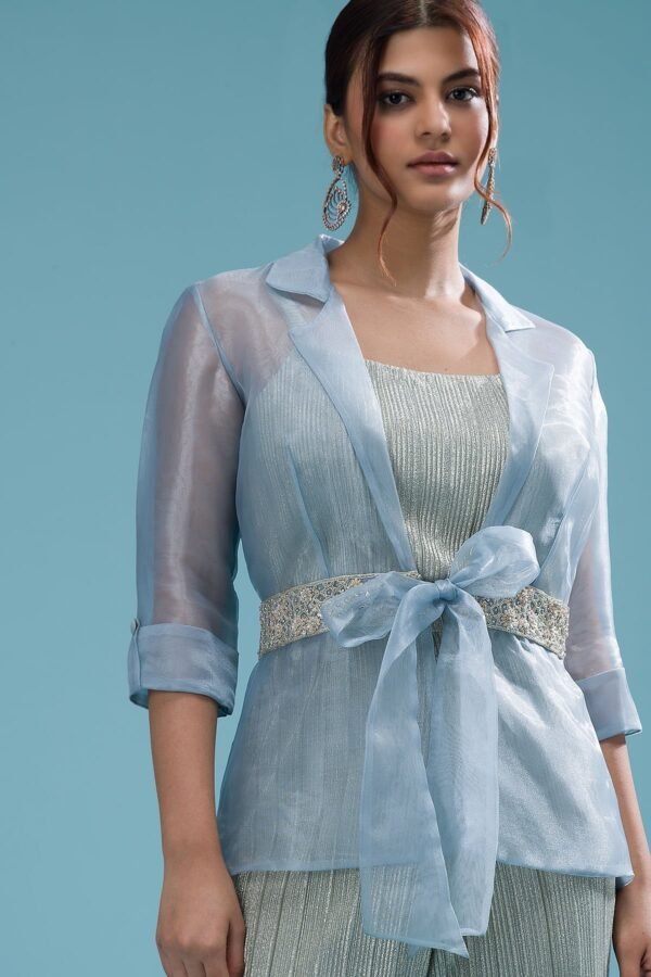 Blue Haze Sequins Embroidered Shimmer Jumpsuit - Image 2