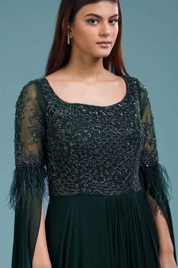 Pine Grove Green Sequins Embroidered Georgette Indowestern Gowns - Image 2