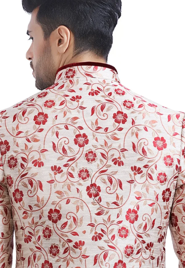Plain Brocade Jodhpuri Suit in Off White - Image 2