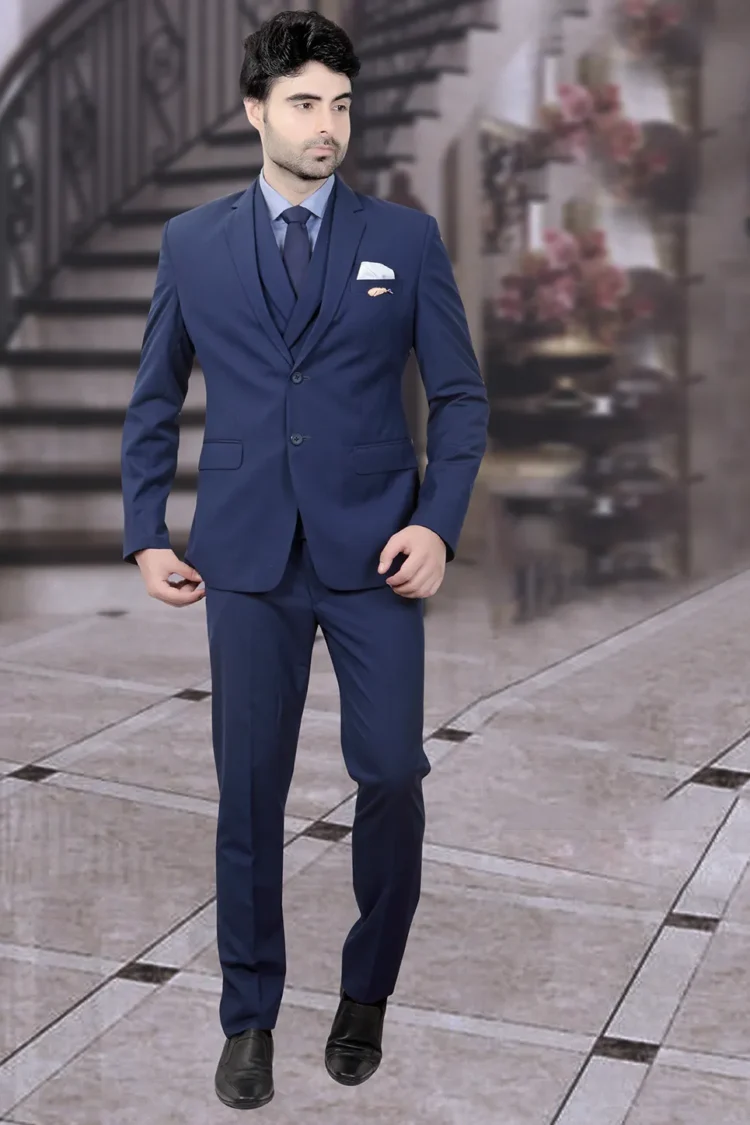 Plain Terry Rayon Suit in Dark Blue