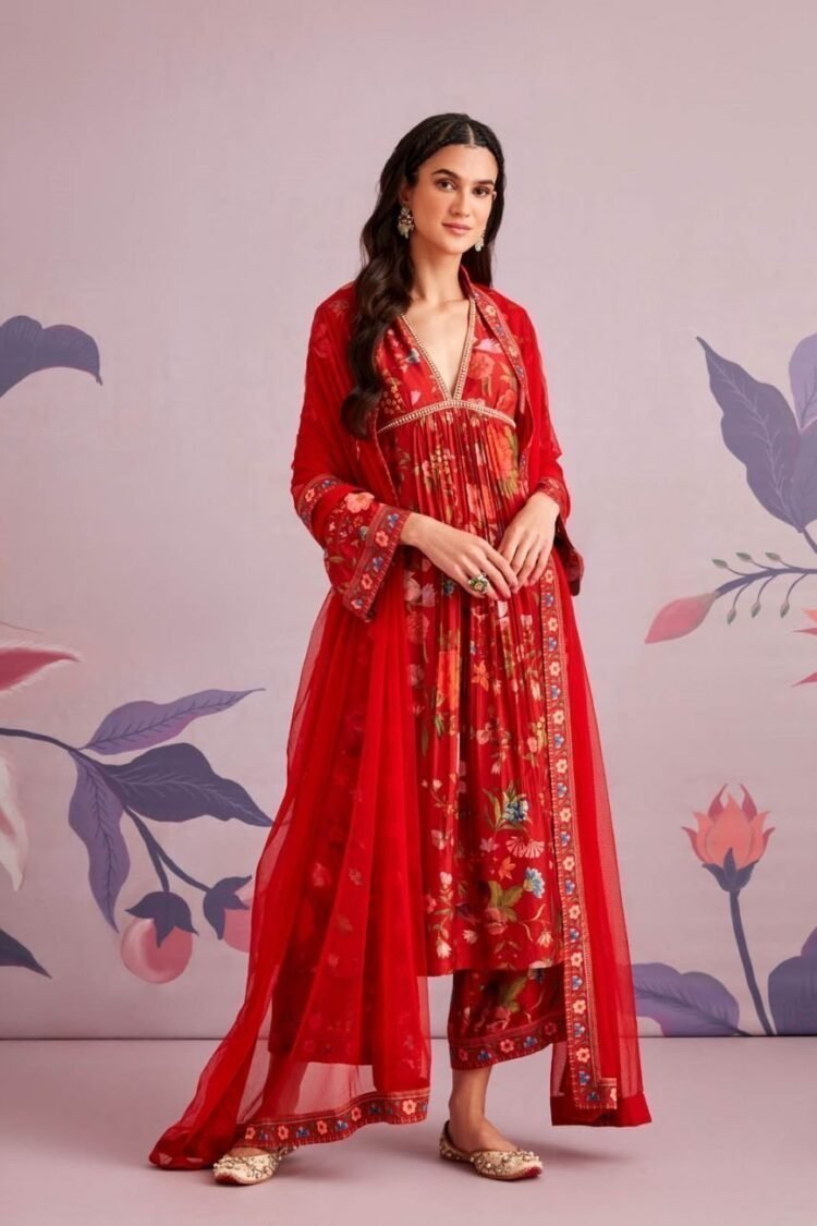 Red Oleander Kurta Set
