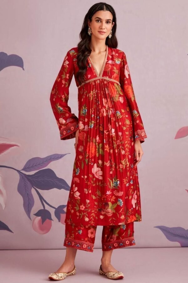 Red Oleander Kurta Set - Image 3