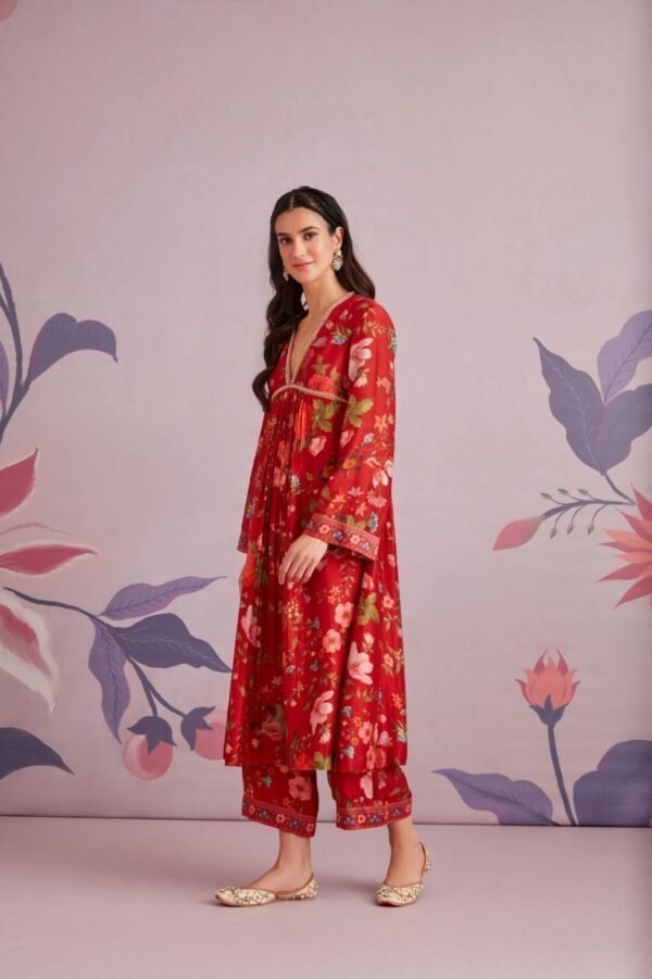 Red Oleander Kurta Set - Image 4