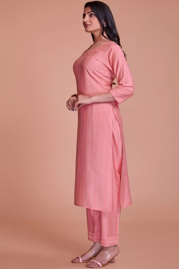 Charming Peach Color Viscose Fabric Readymade Kurti With Pant - Image 2