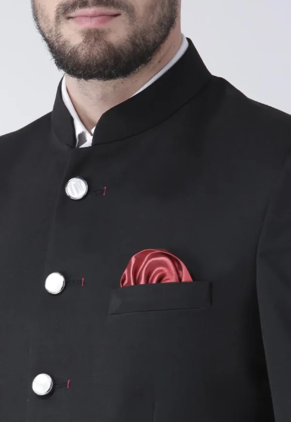 Solid Color Polyester Viscose Jodhpuri Suit in Black - Image 5