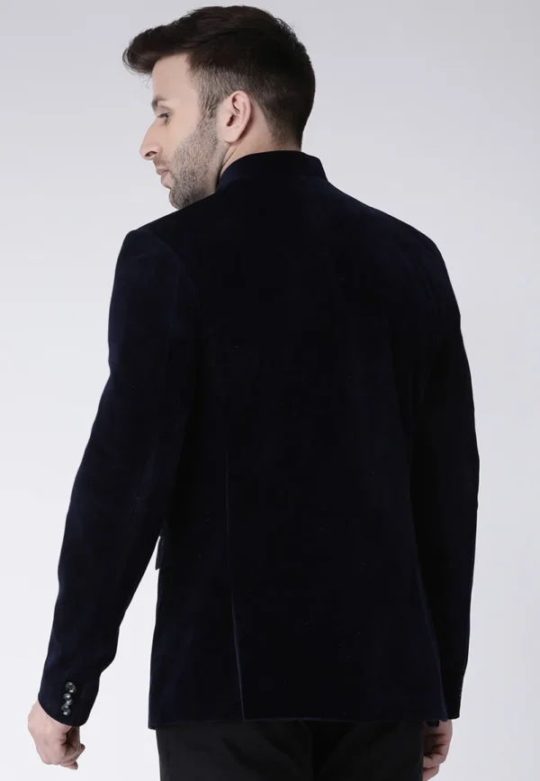 Solid Color Velvet Jodhpuri Jacket in Navy Blue - Image 3
