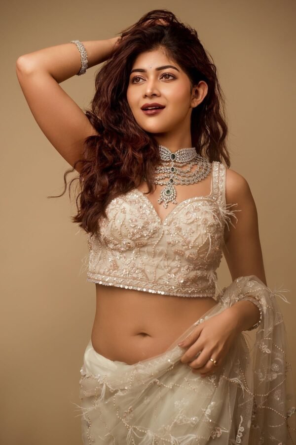 Coconut Milk Beige Pearl Embroidered Net Saree - Image 2