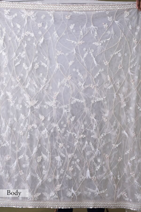 Coconut Milk Beige Pearl Embroidered Net Saree - Image 7
