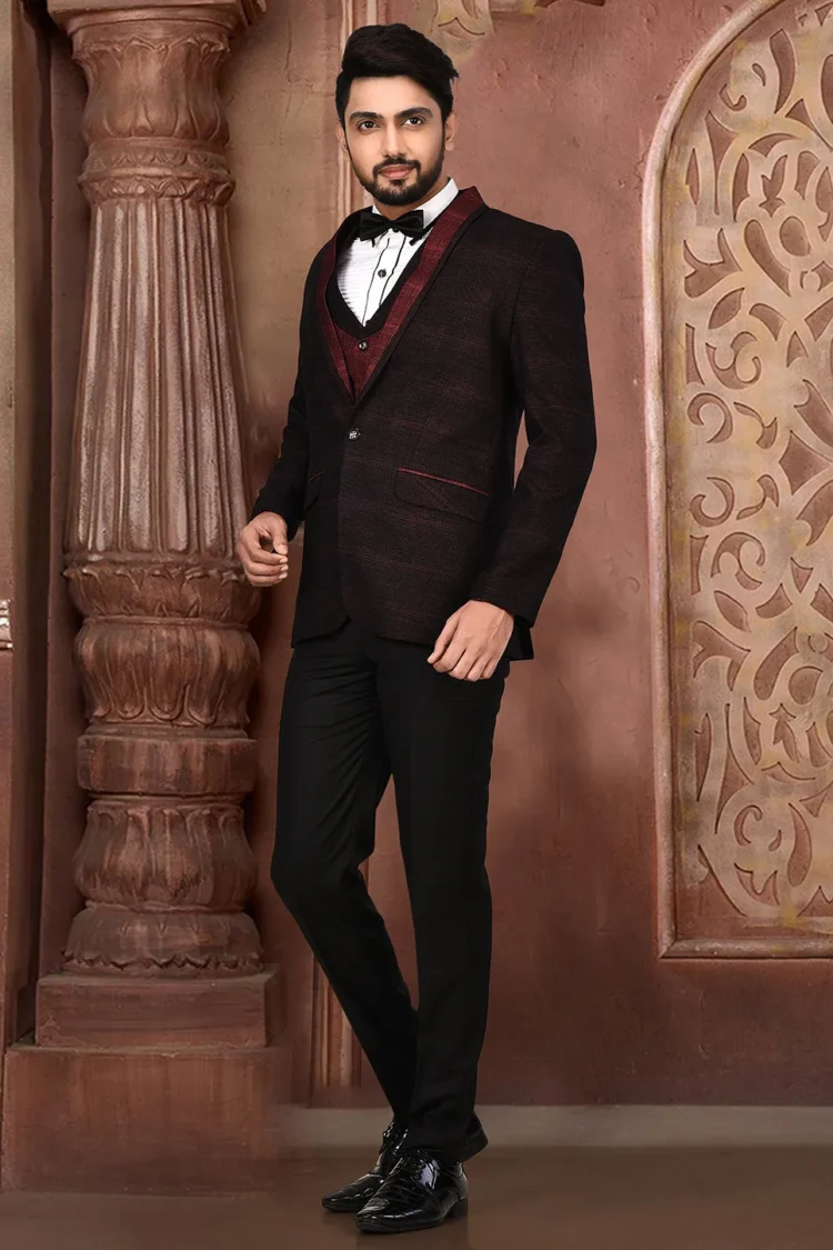 Woven Acrylic Cotton Tuxedo in Maroon and Black