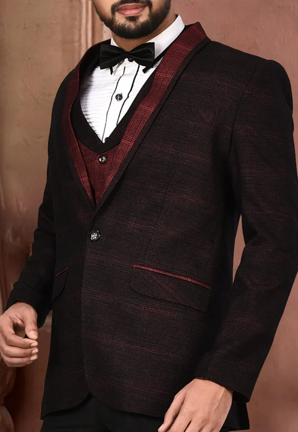 Woven Acrylic Cotton Tuxedo in Maroon and Black - Image 4