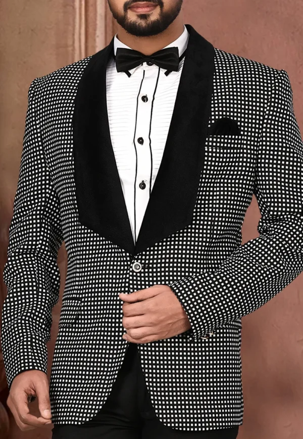 Woven Art Silk Tuxedo in Black and White - Image 3