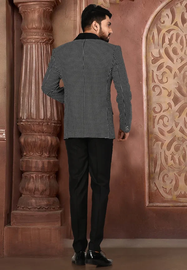 Woven Art Silk Tuxedo in Black and White - Image 2